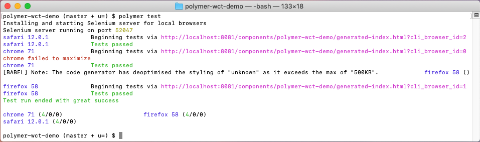 command 'polymer test'